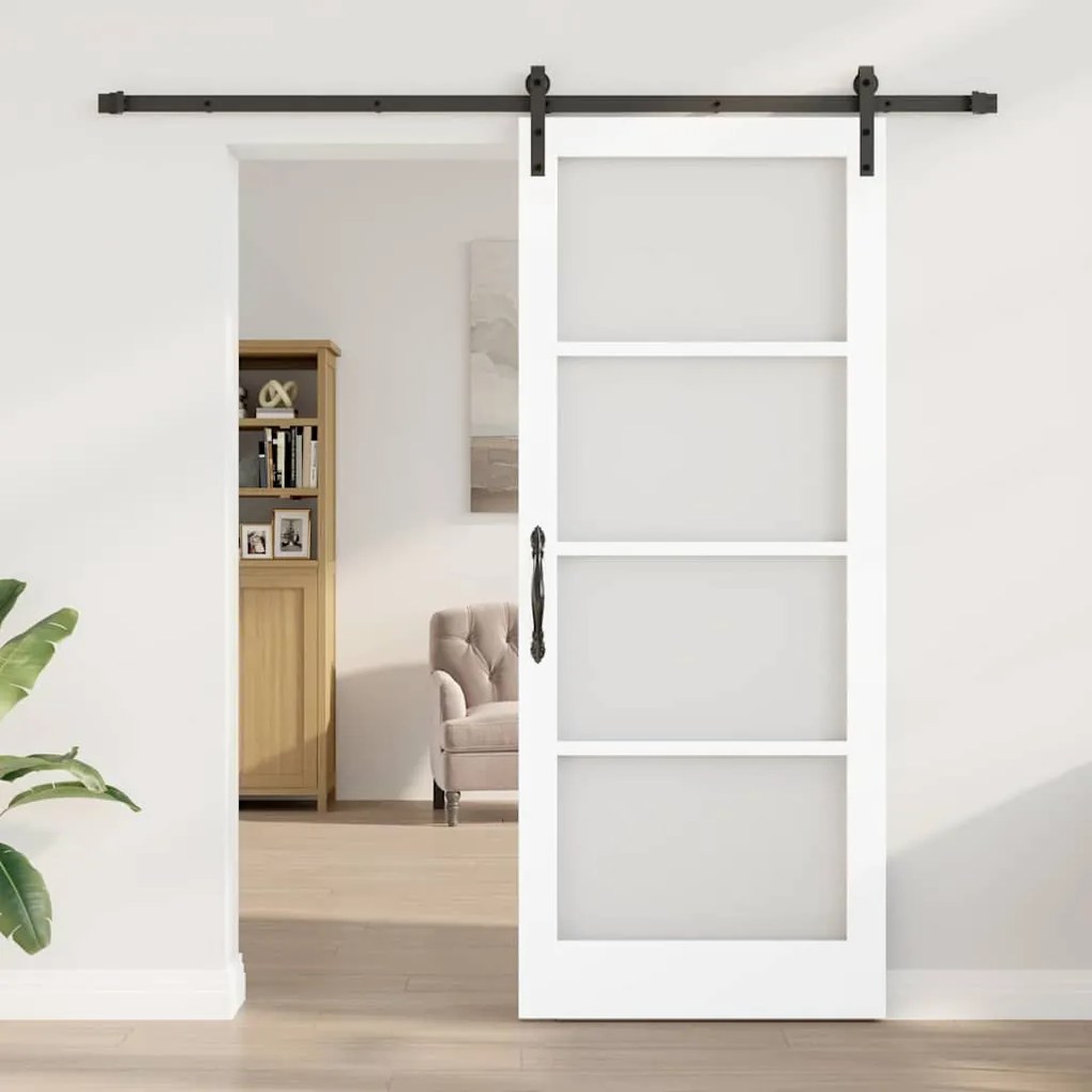 vidaXL Συρόμενη Πόρτα Χειροκίνητος Λευκό 86 x 211 cm Ξύλο και μέταλλο