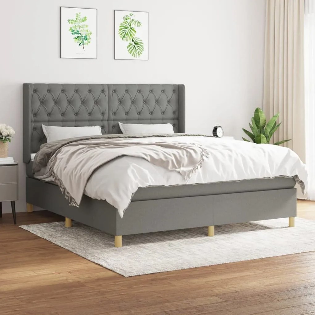 Κρεβάτι Boxspring με Στρώμα Σκούρο Γκρι 160x200 εκ Υφασμάτινο - Γκρι