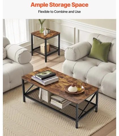 VEVOR 3 Pieces Living Room Table Sets 41.3 in Coffee Table with 2 End Tables