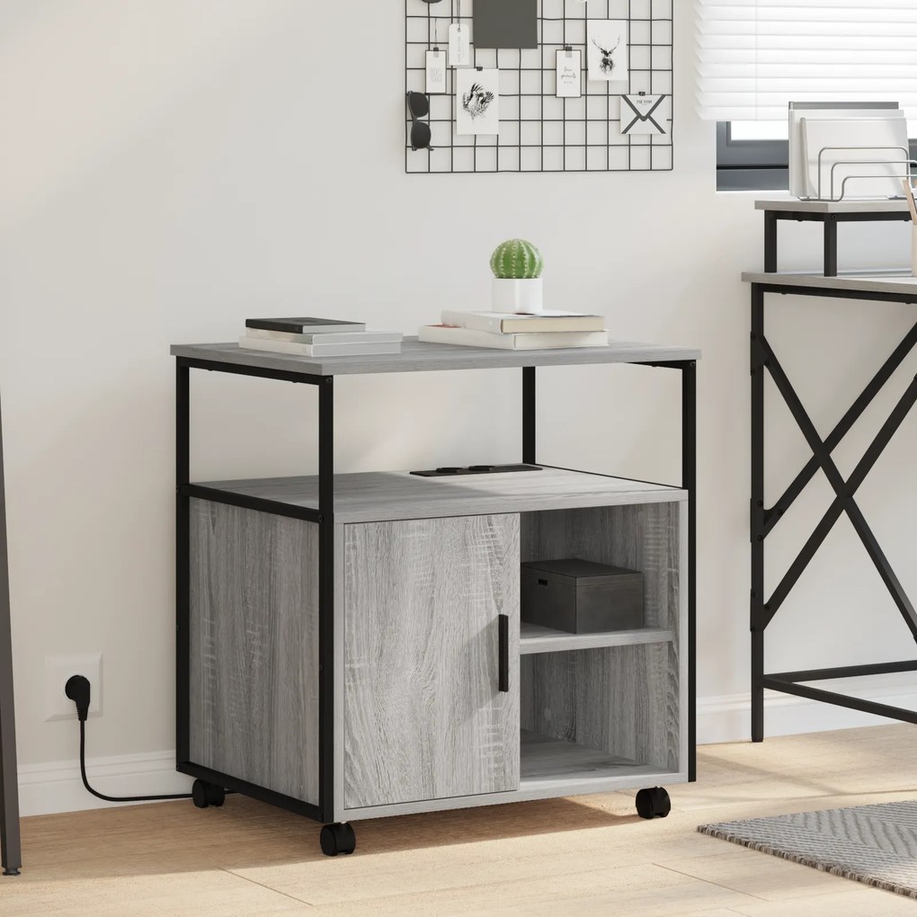 vidaXL Γραφείο Ντουλάπι με τροχούς Γκρι sonoma 60 x 46 x 67 εκ.