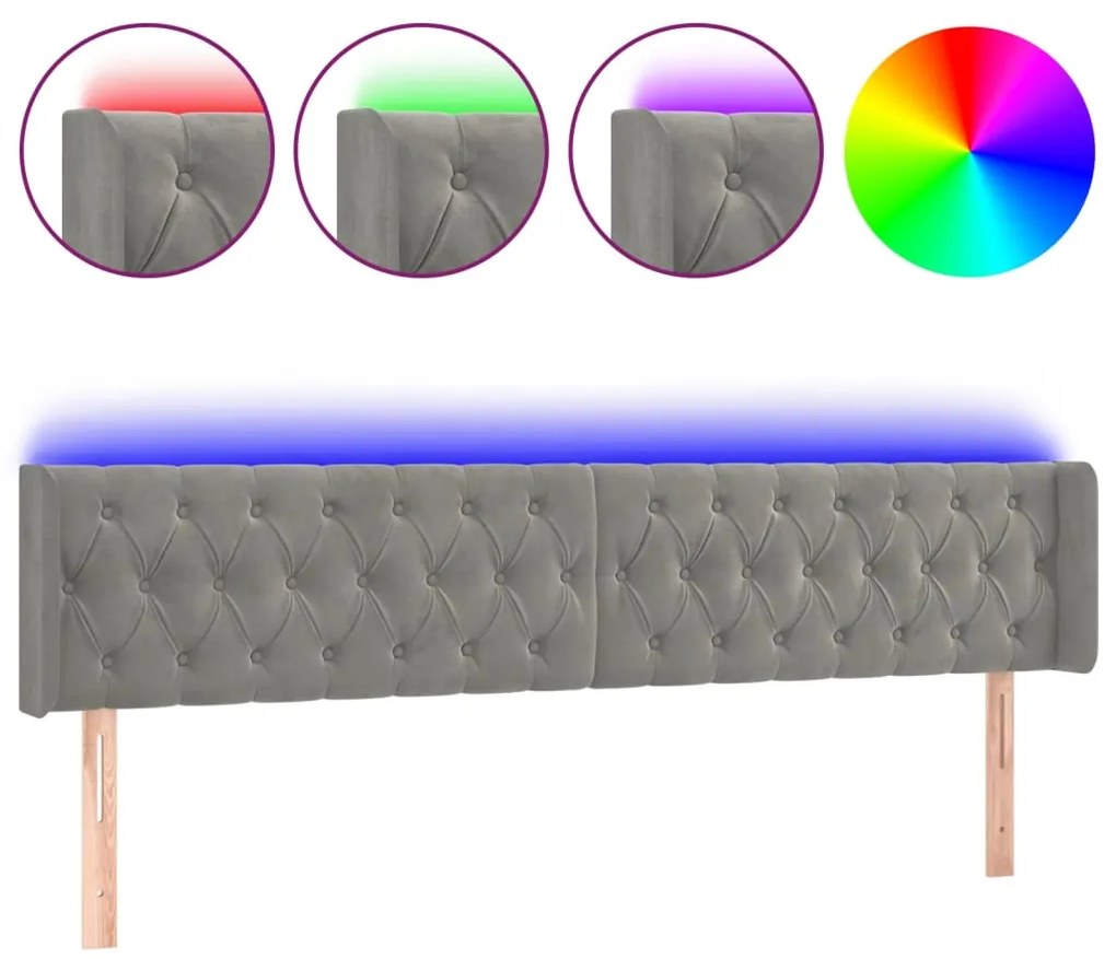 vidaXL Κεφαλάρι Κρεβατιού LED Ανοιχτό Γκρι 203x16x78/88 εκ. Βελούδινο