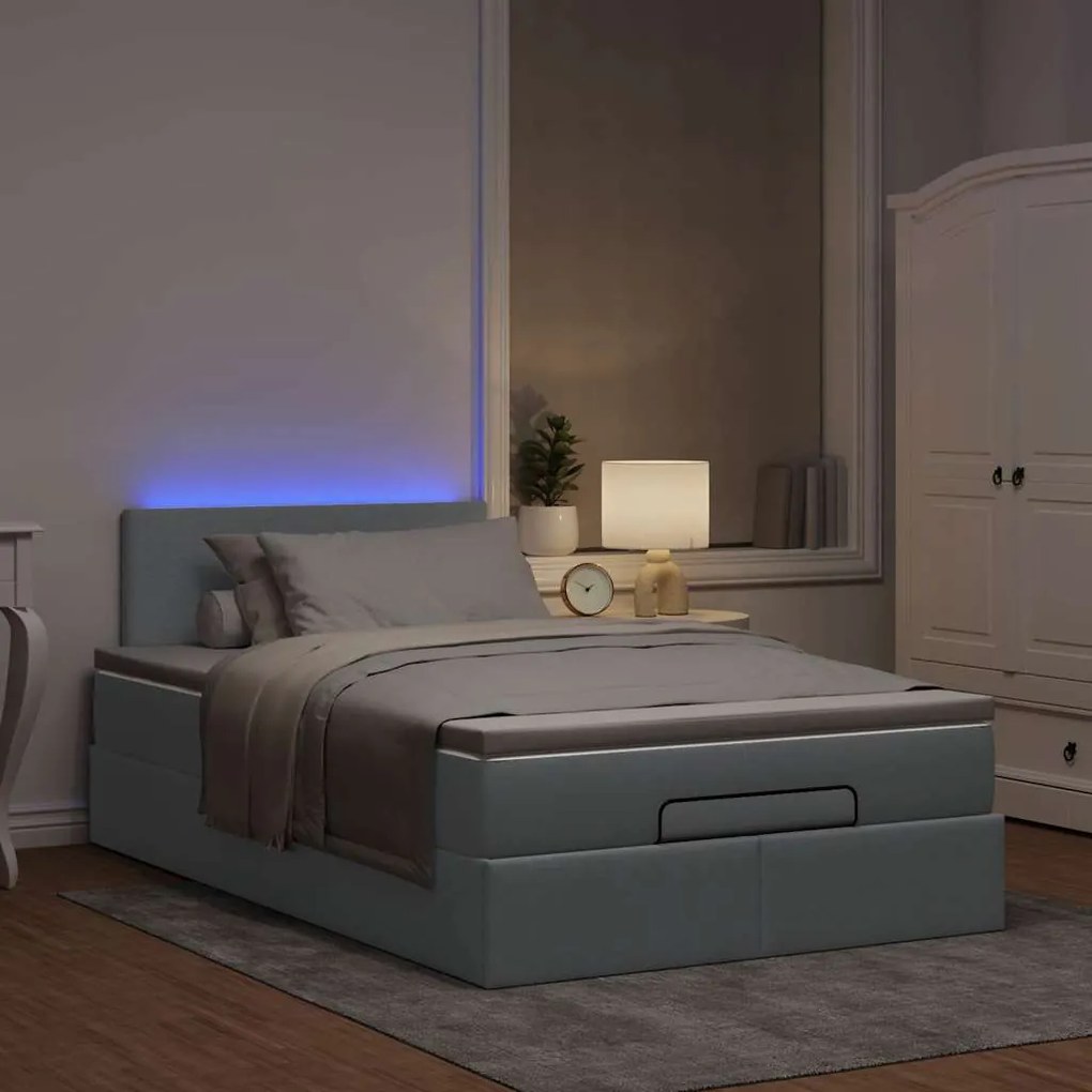 Οθωμανικό κρεβάτι με στρώμα &amp; LEDs Ανοιχτό γκρι Ύφασμα 3312208