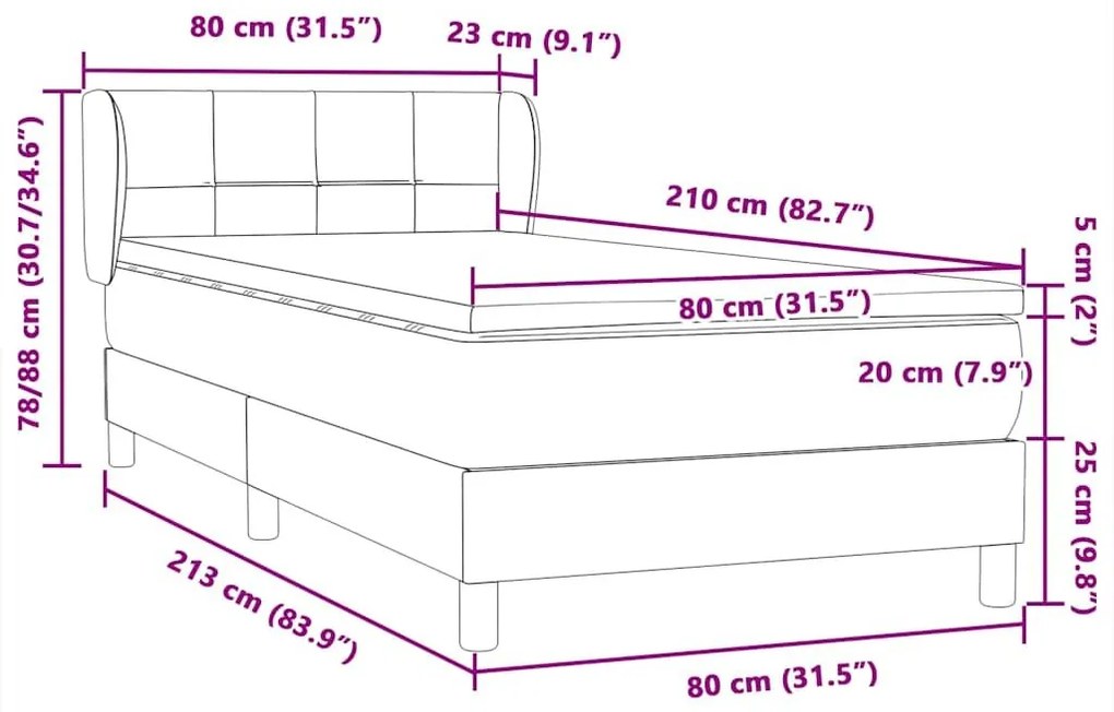 Box Spring κρεβάτι με στρώμα σκούρο μπλε 80x210 εκ. Βελούδινο - Μπλε