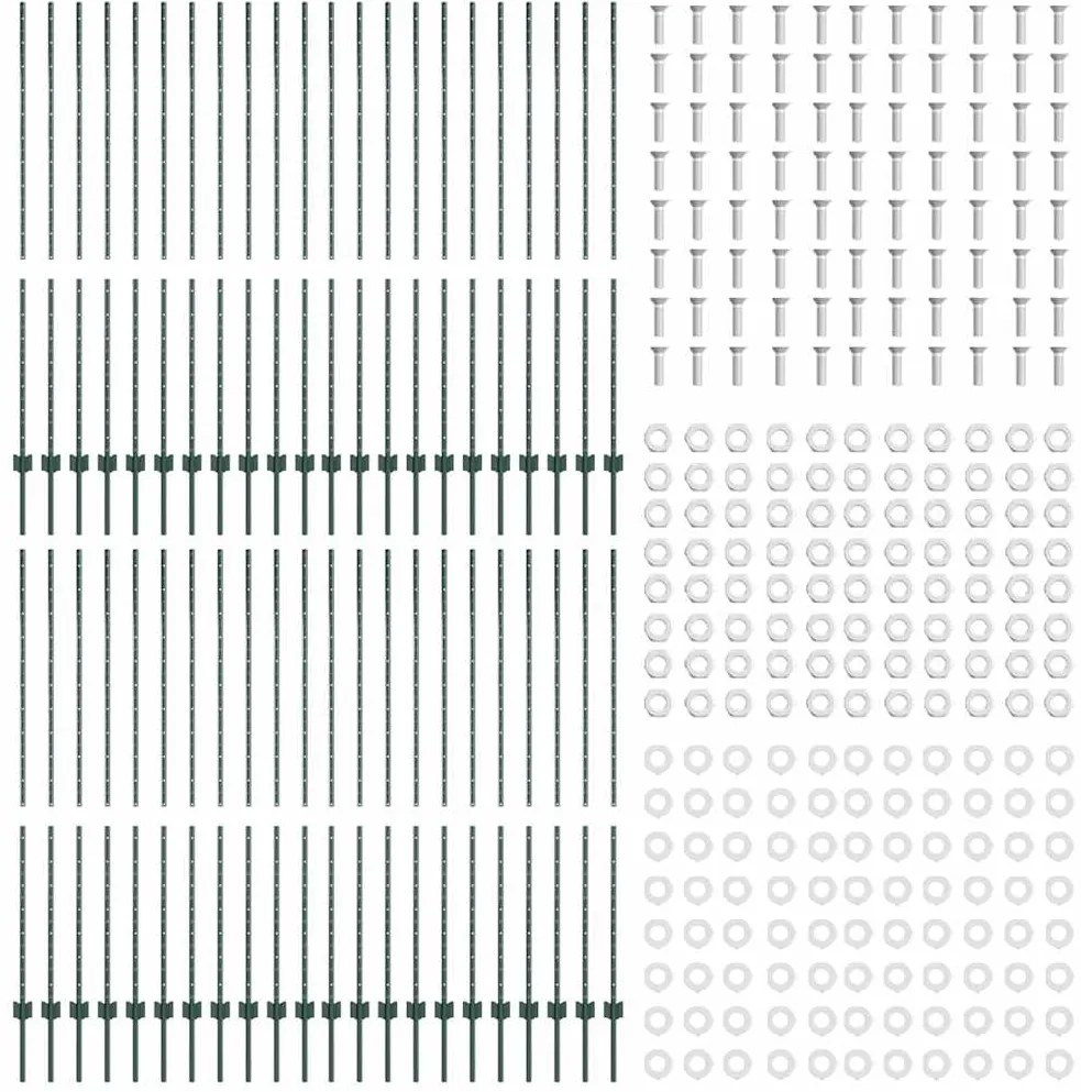 vidaXL Ασημένιοι Πόλοι Φράχτη 44 pcs Πράσινο
