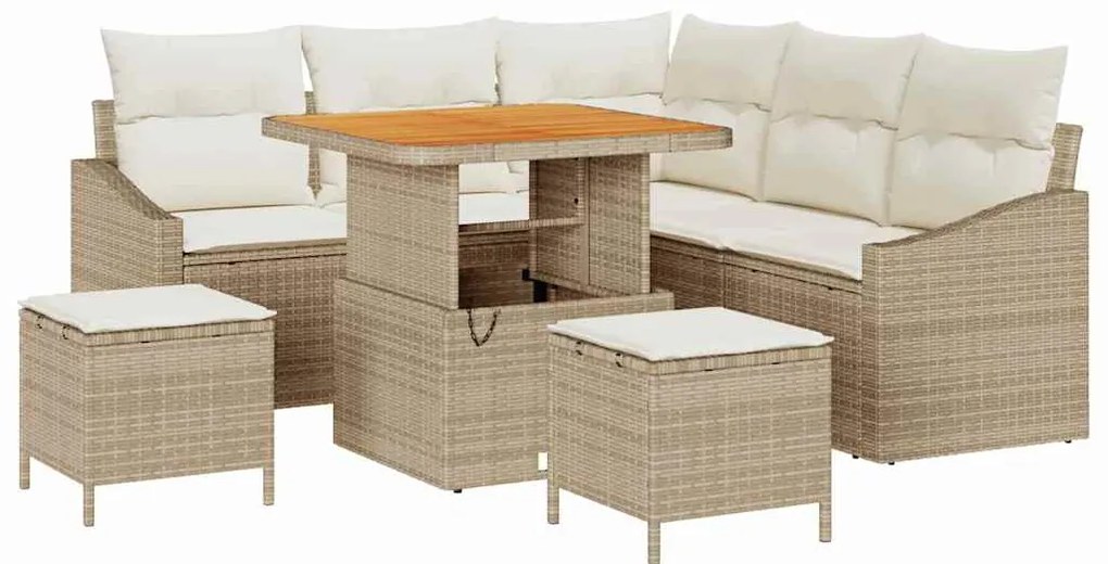 vidaXL Σετ Καναπέ Κήπου με μαξιλάρι 8 pcs Μπεζ Πολυ ράταν