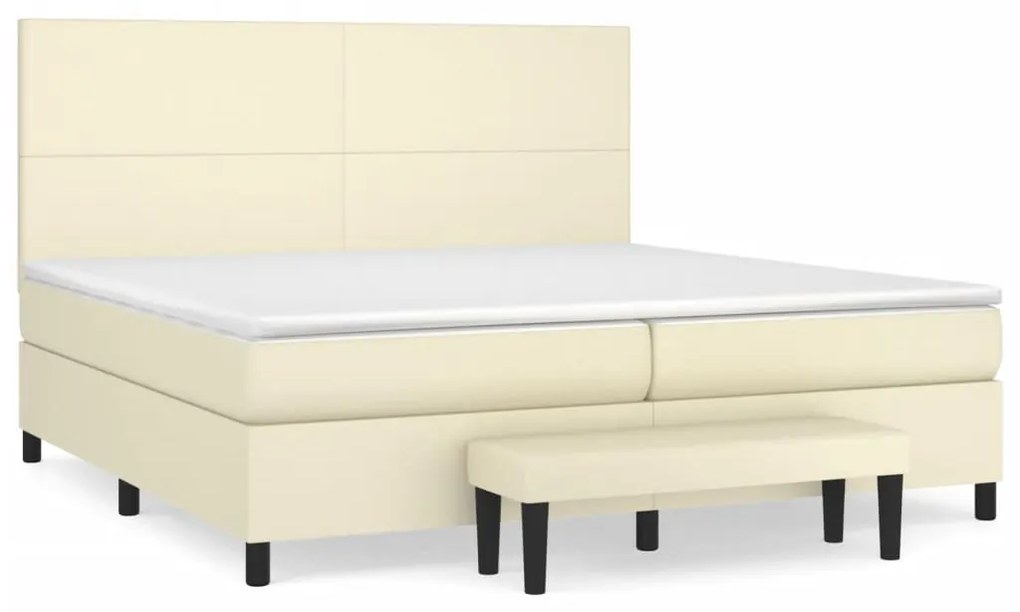 vidaXL Κρεβάτι Boxspring με Στρώμα Κρεμ 200x200 εκ. Συνθετικό Δέρμα