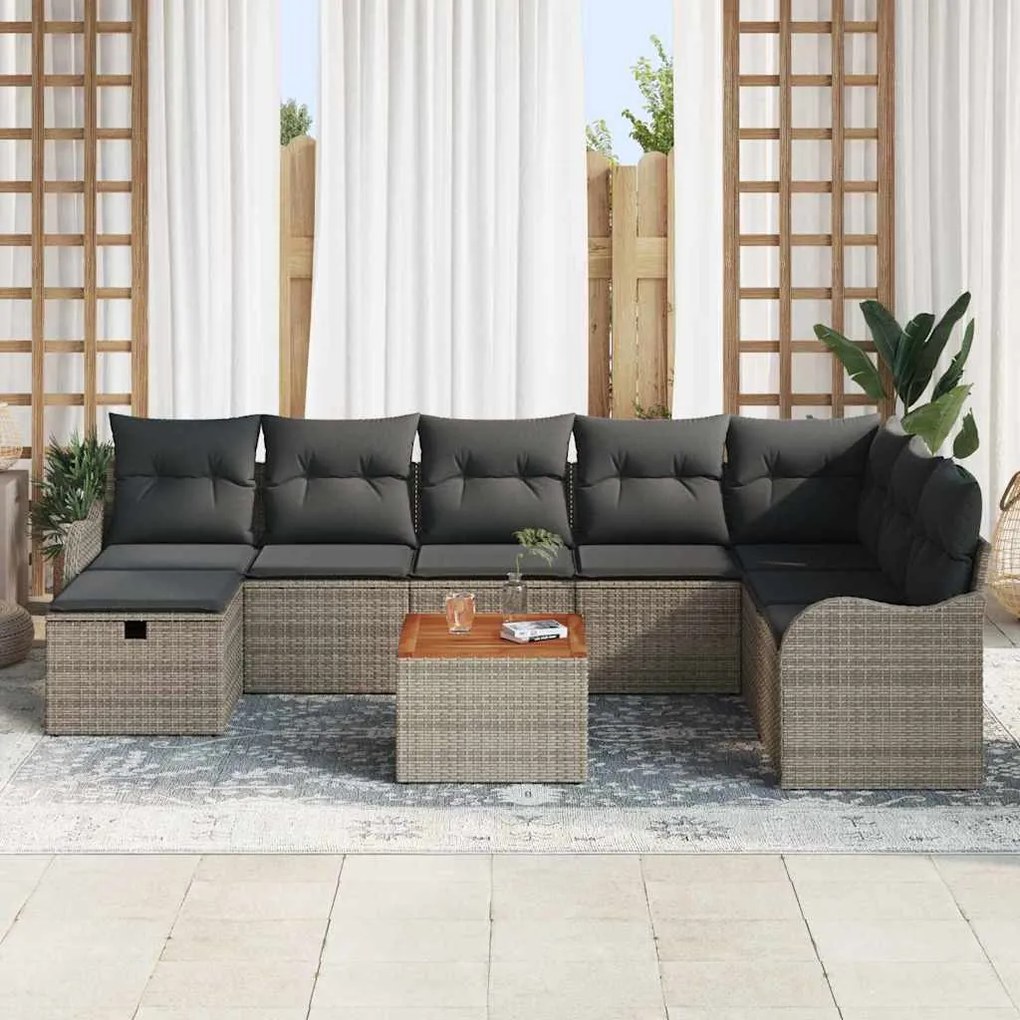 vidaXL Σετ Καναπέ Κήπου με μαξιλάρι 9 pcs Γκρι Πολυ ράταν