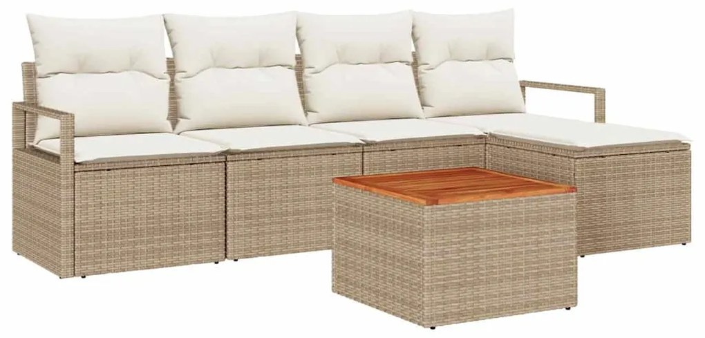 vidaXL Σετ Καναπέ Κήπου με μαξιλάρι 6 pcs Μπεζ Πολυ ράταν
