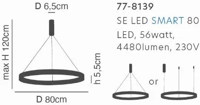 Γραμμικό Φωτιστικό SE LED SMART 80 AMAYA PENDANT BLACK Δ5 - 51W - 100W - 77-8139