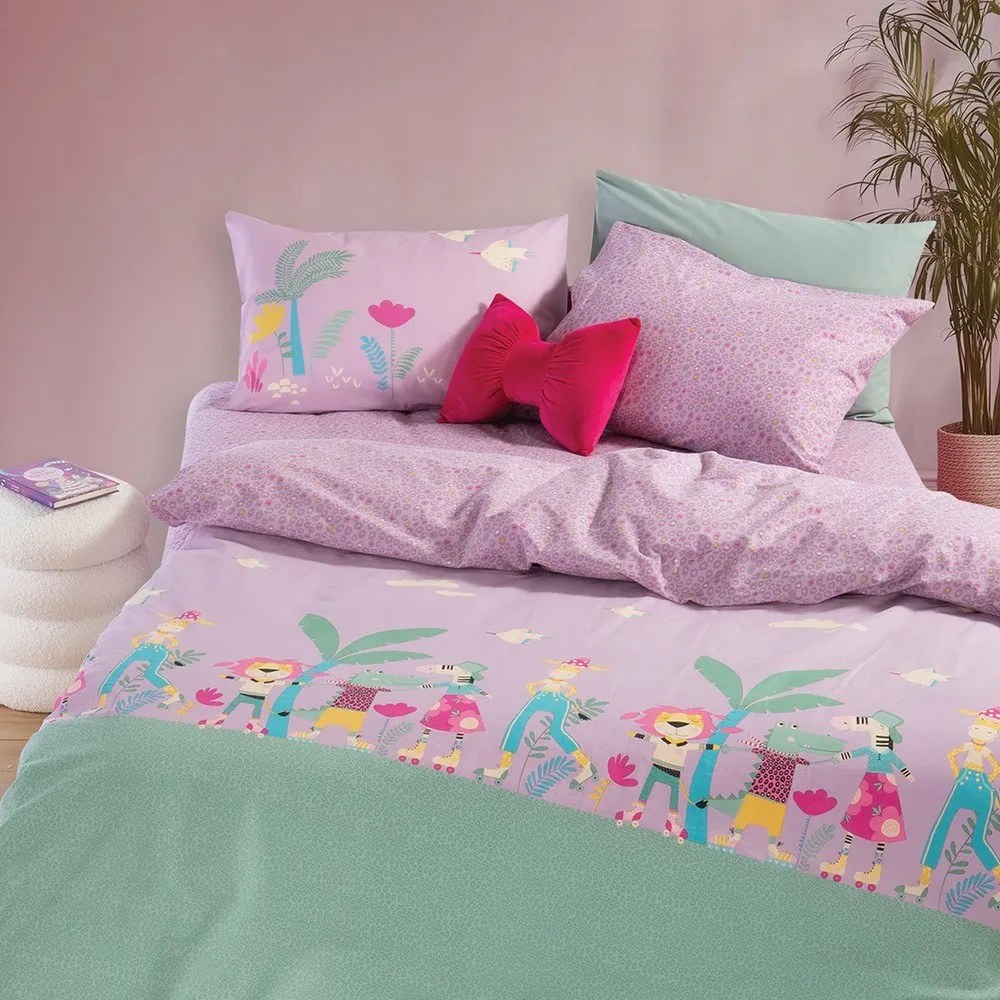 Παπλωματοθήκη Παιδική Roller Friends (Σετ 2τμχ) Purple Nef-Nef Homeware Μονό 160x240cm 100% Βαμβάκι