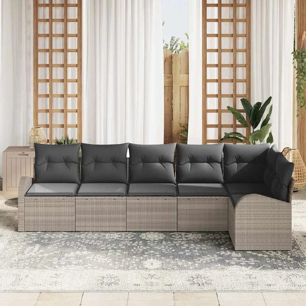 vidaXL Σετ Καναπέ Κήπου με μαξιλάρι 6 pcs Ανοιχτό γκρι Πολυ ράταν
