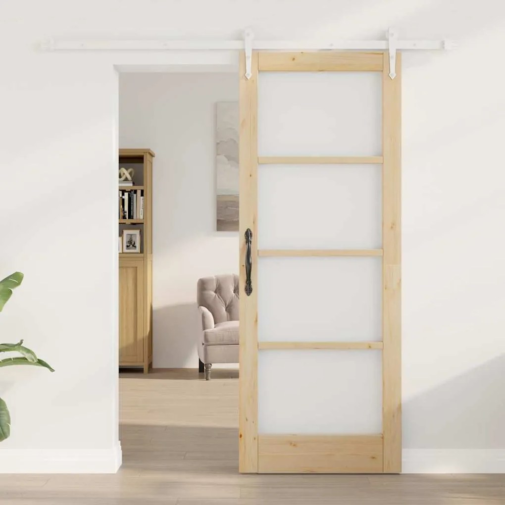 vidaXL Ολισθητή Πόρτα Χειροκίνητος Καφέ 78 x 202 εκ. Ξύλο και μέταλλο