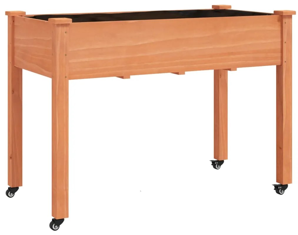 vidaXL Γλάστρα με Ρόδες & Επένδυση Καφέ 118x59x80 εκ Μασίφ Ξύλο Ελάτης