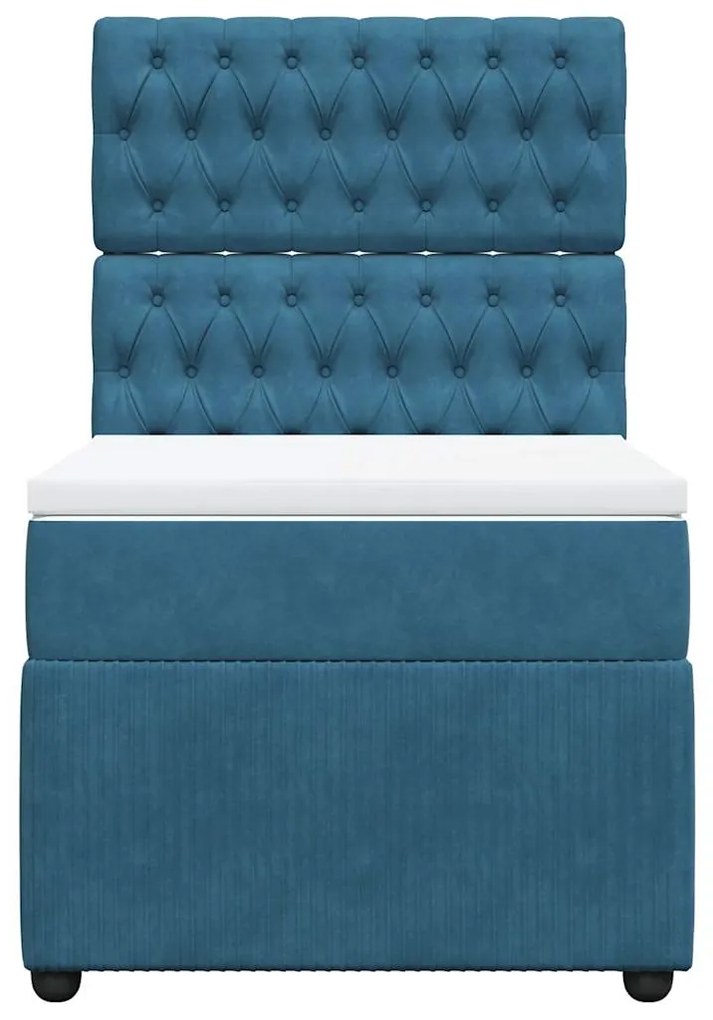 vidaXL Κρεβάτι Boxspring με Στρώμα Σκούρο Μπλε 90x190 εκ. Βελούδινο