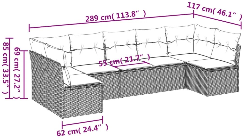 vidaXL Σετ Σαλονιού Κήπου 7 τεμ. Γκρι Συνθετικό Ρατάν με Μαξιλάρια