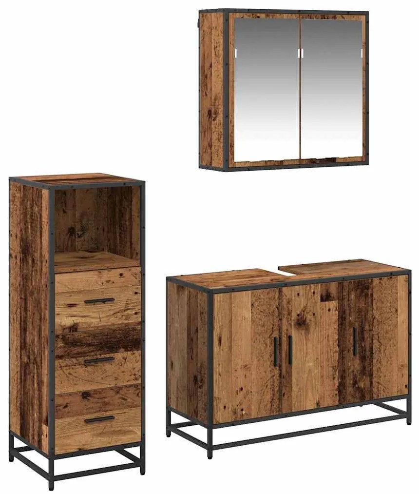 vidaXL Σετ Επίπλων Μπάνιου με ράφι 3 pcs Παλιό Ξύλο Επεξεργασμένο ξύλο