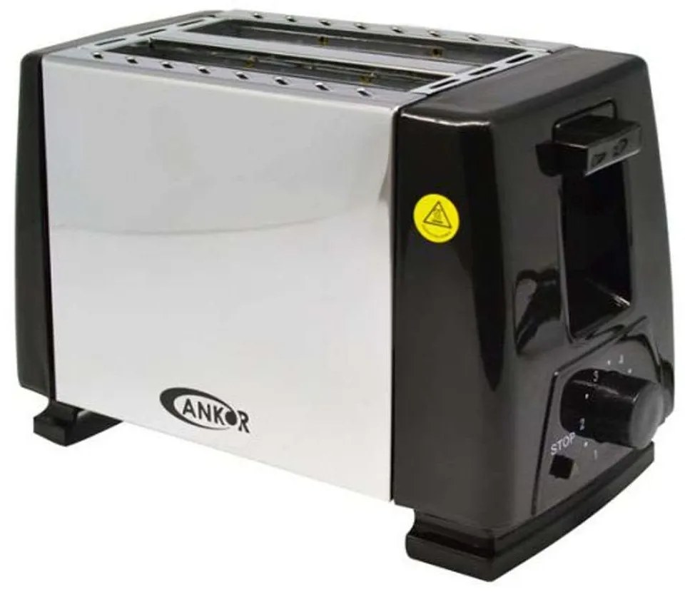 Φρυγανιέρα 2 Θέσεων 814985 650W Inox-Black Ankor Stainless Steel