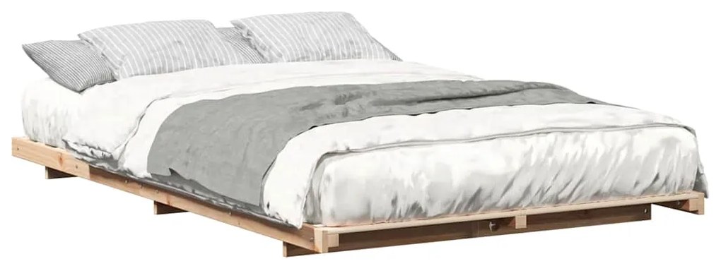 vidaXL Κρεβάτι δαπέδου Καφέ 140 x 190 cm Μασίφ ξύλο πεύκου