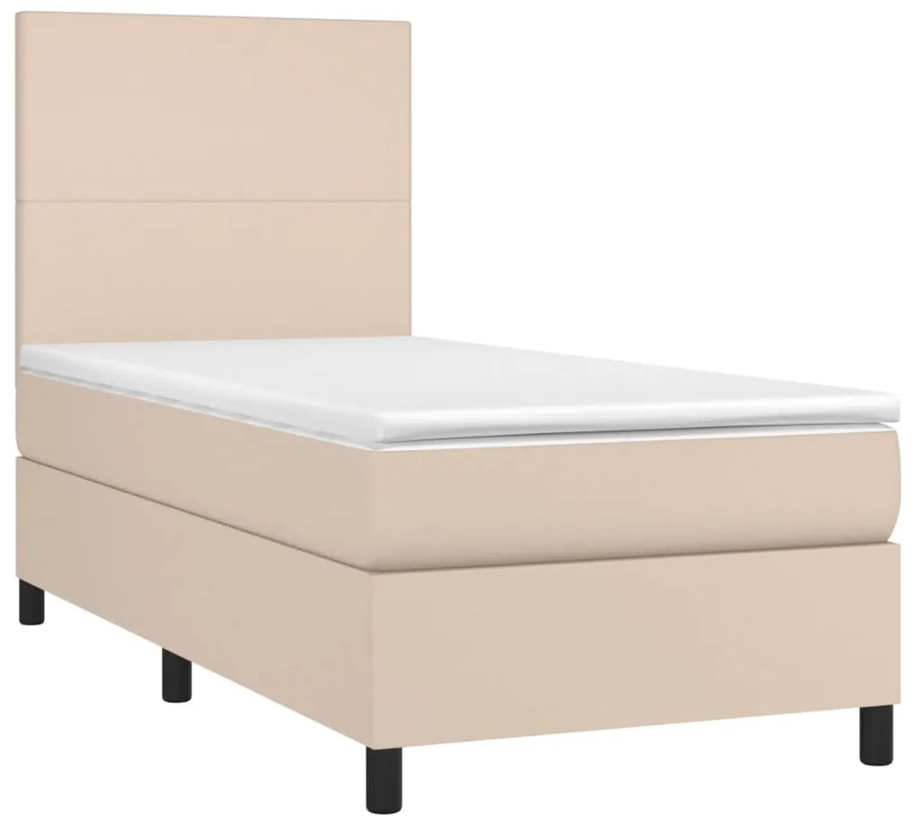 Κρεβάτι Boxspring Στρώμα&amp;LED Καπουτσίνο 100x200 εκ. Συνθ. Δέρμα - Καφέ