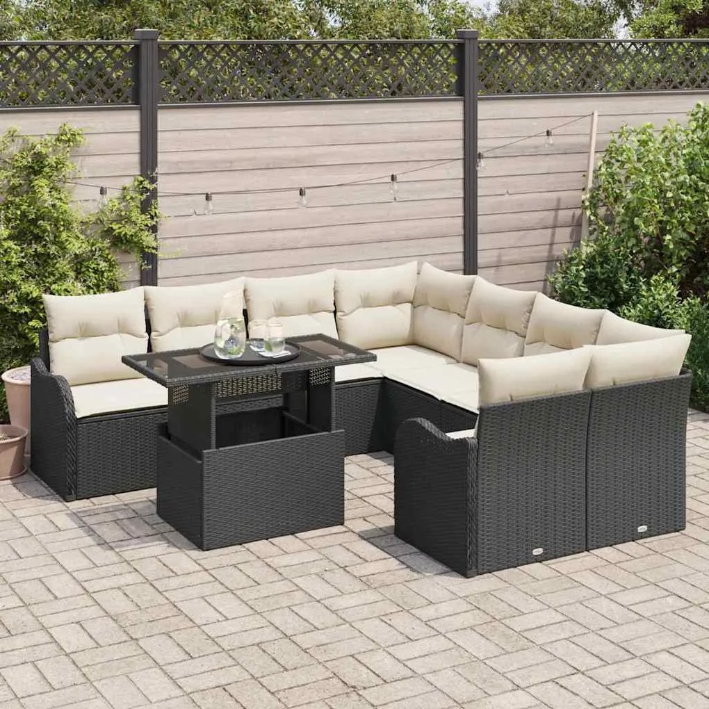 vidaXL Σετ Καναπέ Κήπου 9 pcs Μαύρο 100 x 55 x 73 εκ. Πολυ ράταν