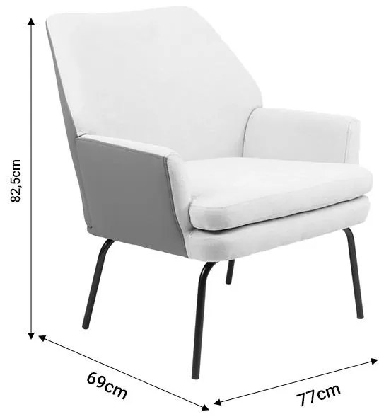 Πολυθρόνα Kieran ύφασμα γκρι- πόδι μαύρο 77x69x82.5εκ 77x69x82.5 εκ.