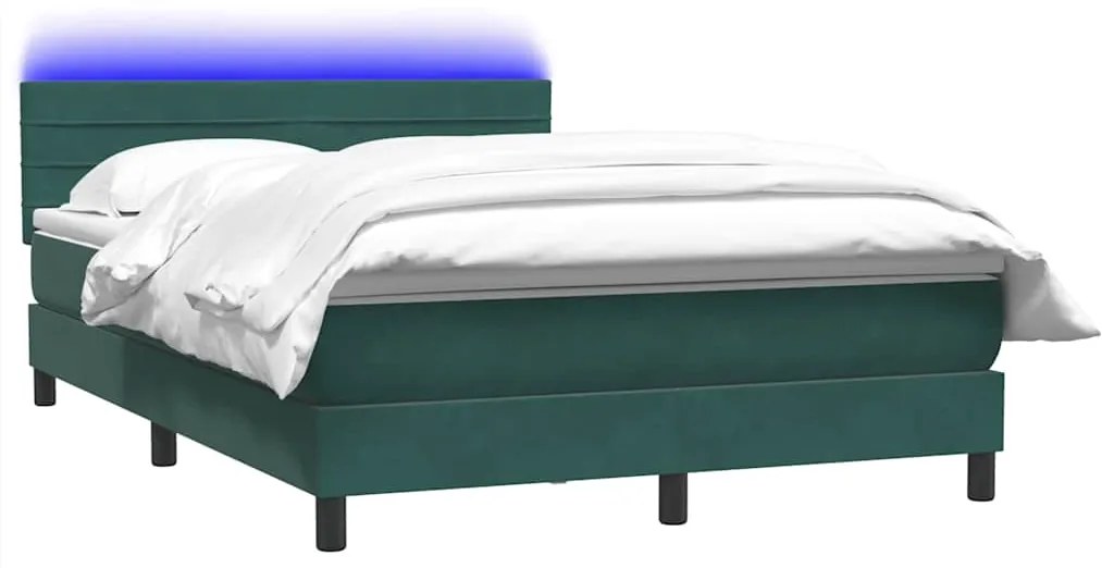 vidaXL Κρεβάτι Boxspring με Στρώμα Σκούρο Πράσινο 140x210εκ. Βελούδινο