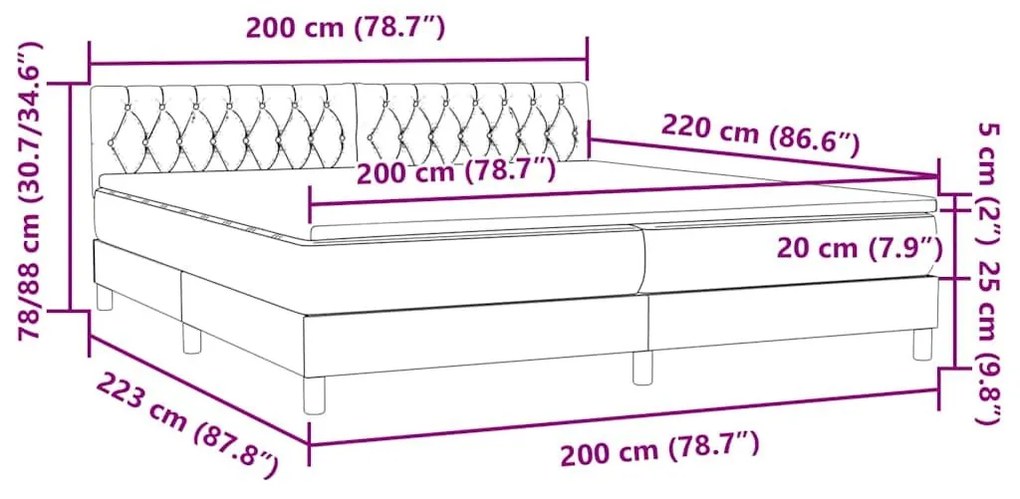 Box Spring κρεβάτι με στρώμα ροζ 200x220 cm Βελούδινο - Ροζ