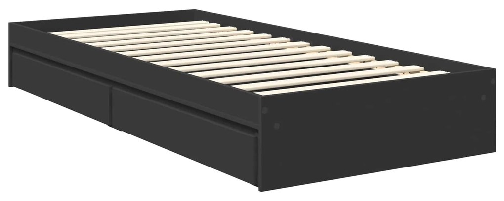 vidaXL Κρεβάτι Αποθήκης Μαύρο 90 x 190 cm Επεξεργασμένο ξύλο