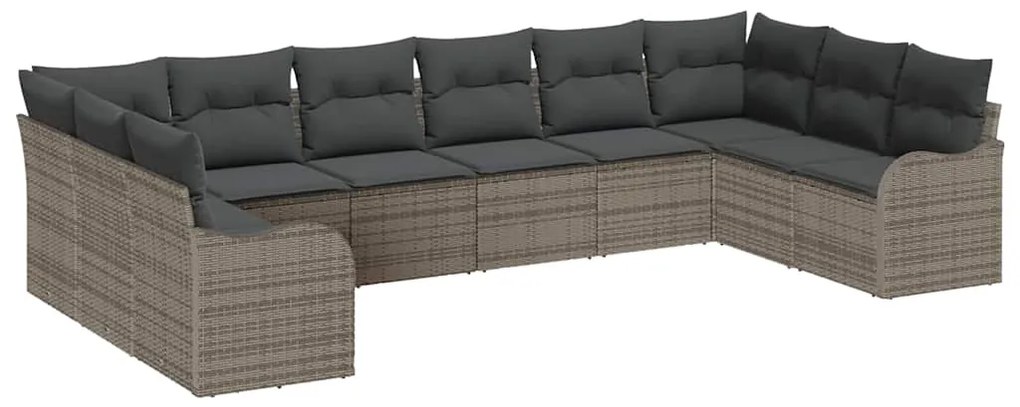 vidaXL Σετ Καναπέ Κήπου με μαξιλάρι 10 pcs Γκρι Πολυ ράταν