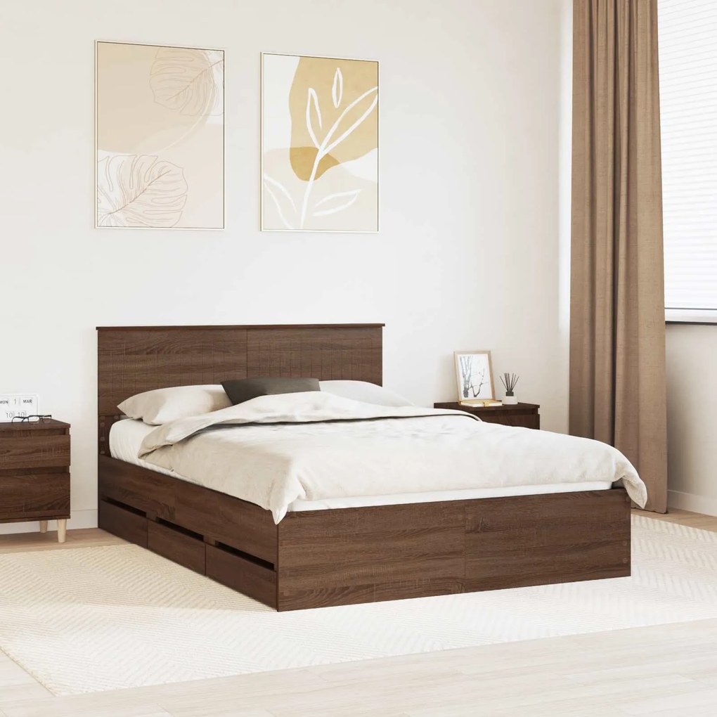Σκελετός Κρεβατιού Καφέ δρυς 140 x 200 cm Μηχανήματος Ξύλο