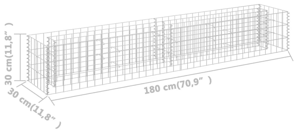 Συρματοκιβώτιο-Γλάστρα Υπερυψωμένη 180x30x30 εκ. Γαλβ. Χάλυβας - Ασήμι