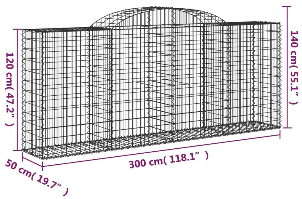 Συρματοκιβώτια Τοξωτά 12 τεμ. 300x50x120/140 εκ. Γαλβαν. Ατσάλι - Ασήμι