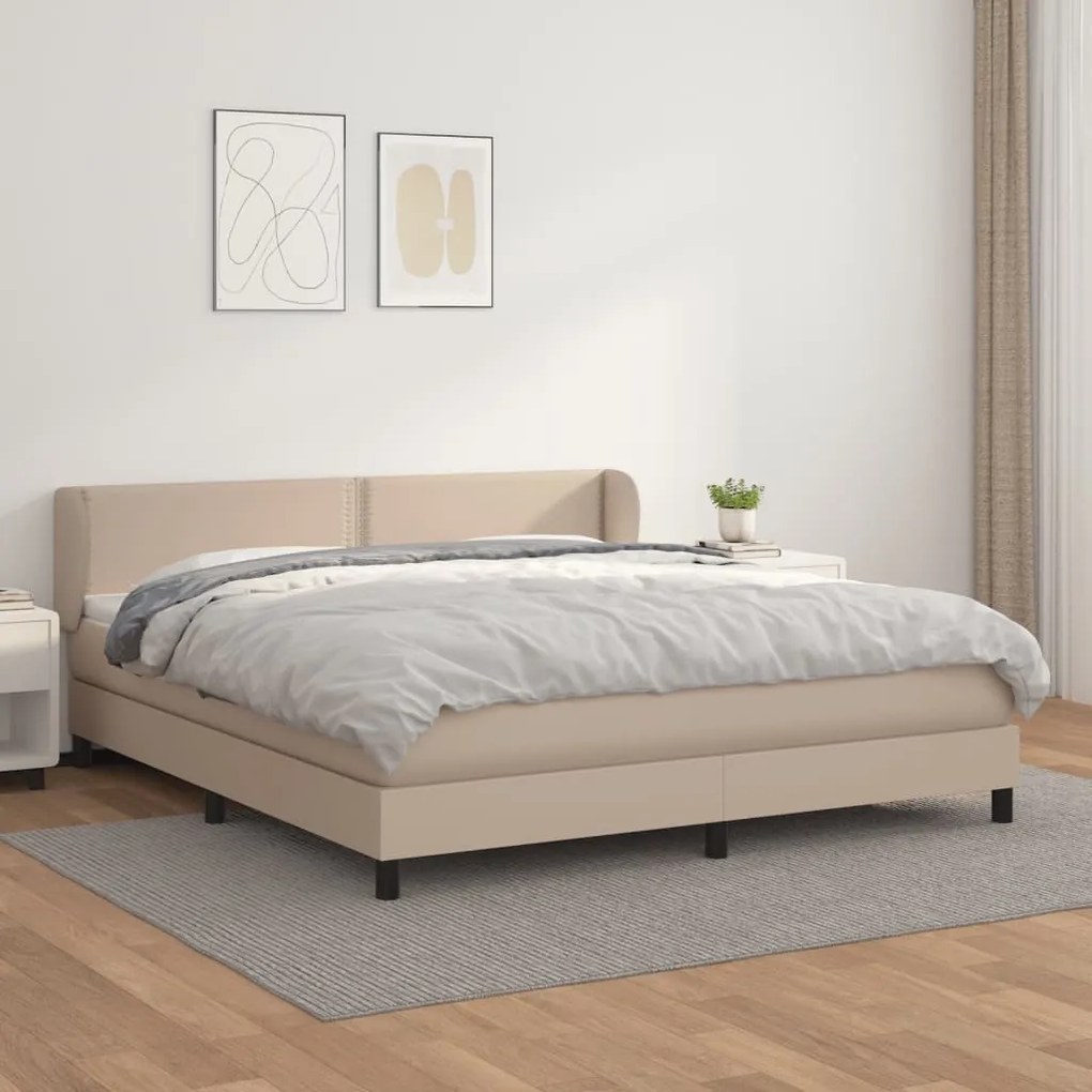 Κρεβάτι Boxspring με Στρώμα Καπουτσίνο 160x200εκ.από Συνθ.Δέρμα - Καφέ