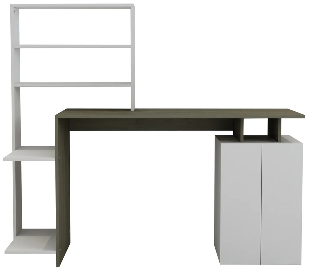 Γραφείο Με Βιβλιοθήκη Rochell Μελαμίνη Olive Grey Λευκό 146,3x55x128,8Υεκ
