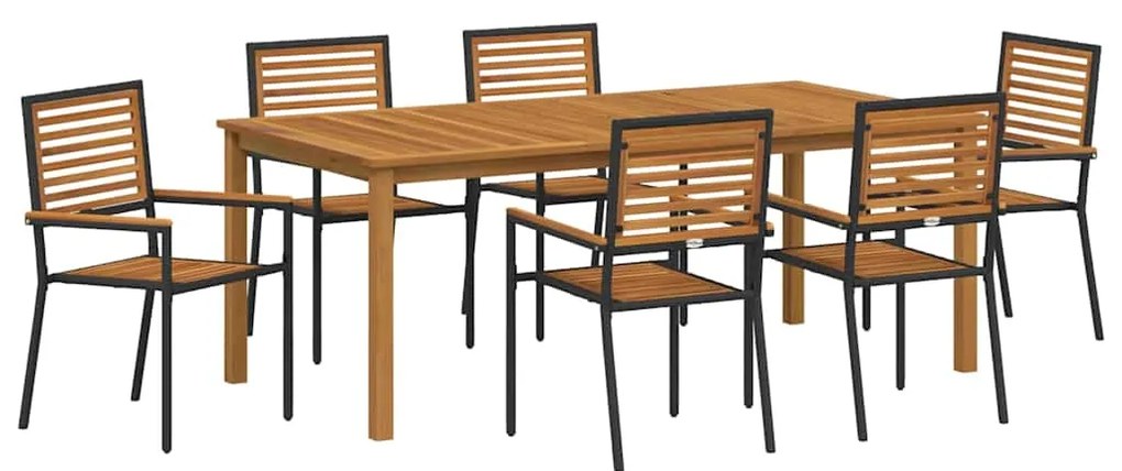 vidaXL Σέτ φαγητού για κήπο 7 pcs Μαύρο Στερεό Ξύλο Ακακίας