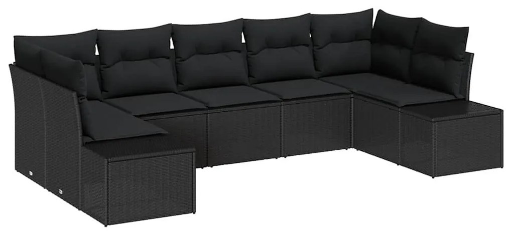 vidaXL Set καναπέ κήπου  7 κομματιών με μαξιλάρια, μαύρο πολυρατάν