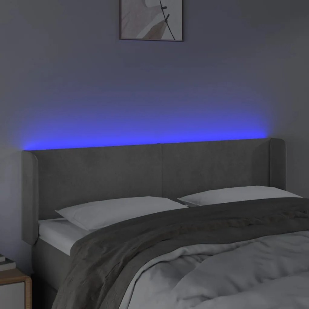Κεφαλάρι Κρεβατιού LED Ανοιχτό Γκρι 147x16x78/88 εκ. Βελούδινο - Γκρι
