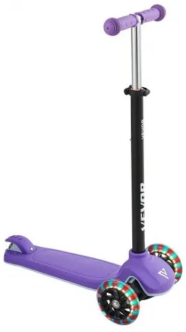 VEVOR Kick Scooter for Kids Ages 3+, 3-Wheel Toddler Scooter with Light-Up Wheels, Adjustable Height Handlebar, Wide Anti-Slip Deck, Lightweight Aluminum Frame for Boys & Girls up to 74.8 kg, Purple
