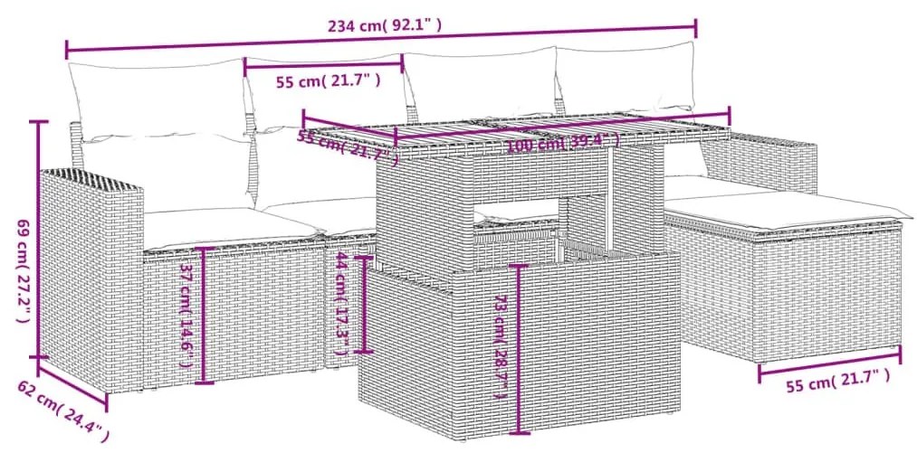 Σετ Καναπέ Κήπου 6 τεμ. Μπεζ Συνθετικό Ρατάν με Μαξιλάρια - Μπεζ