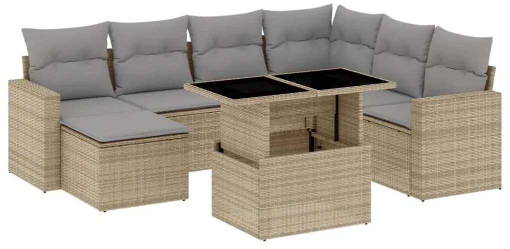 vidaXL Σαλόνι Κήπου Σετ 8 τεμ. Μπεζ Συνθετικό Ρατάν με Μαξιλάρια