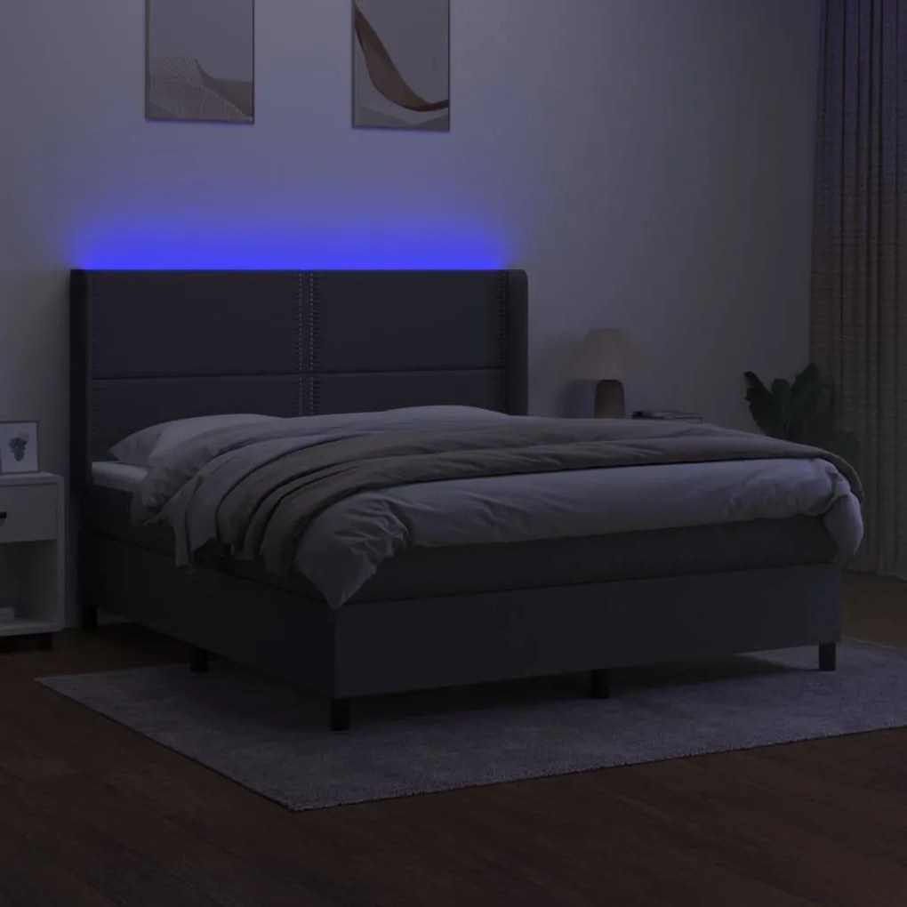 Κρεβάτι Boxspring με Στρώμα &amp; LED Σκ.Γκρι 180x200 εκ Υφασμάτινο - Γκρι