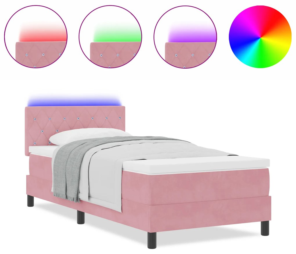 vidaXL Κρεβάτι με Επένδυση και Στρώμα & LED Ροζ 90x190 εκ Βελούδο
