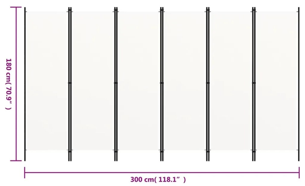 vidaXL Διαχωριστικό Δωματίου με 6 Πάνελ Λευκό 300 x 180 εκ.