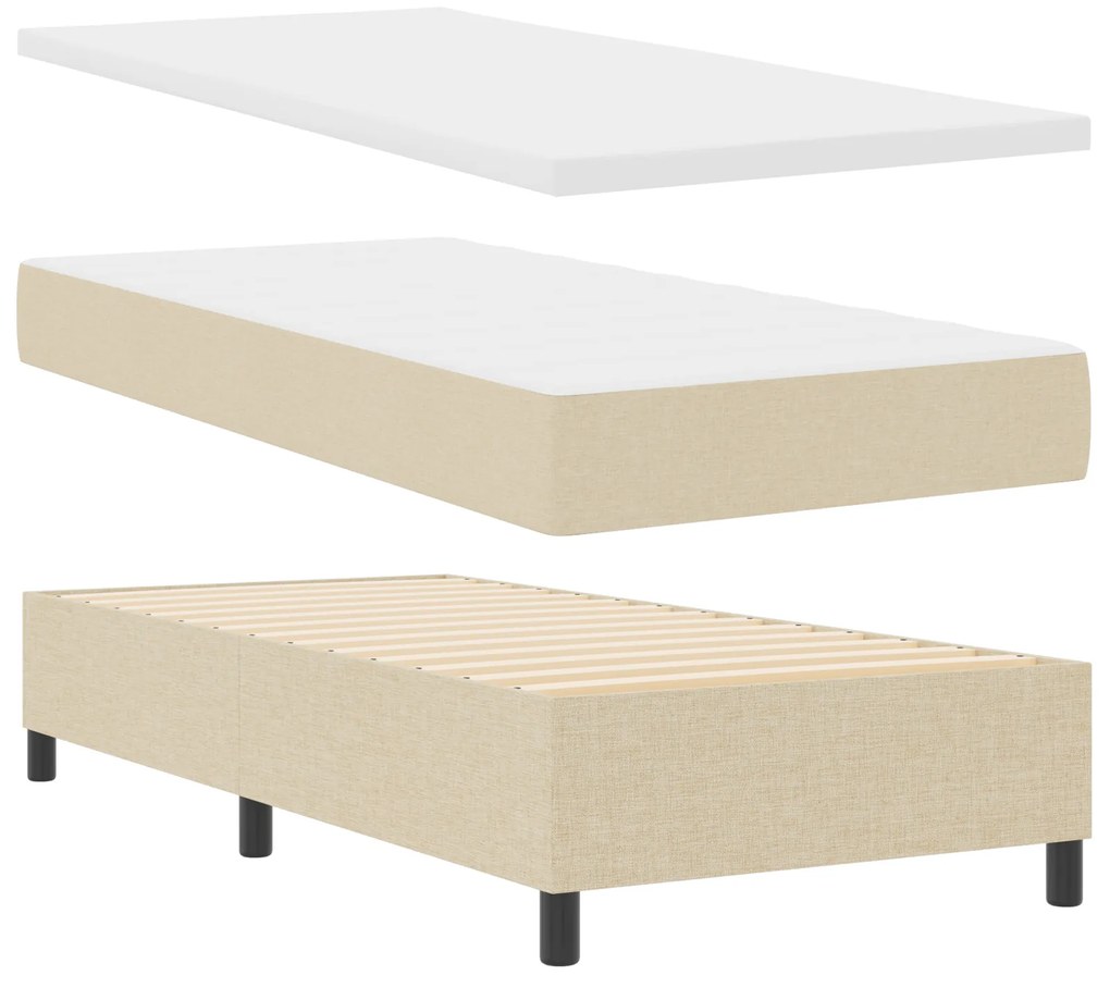 vidaXL Κρεβάτι Box Spring με Στρώμα & LED Κρεμ 100x200 εκ Υφάσματος