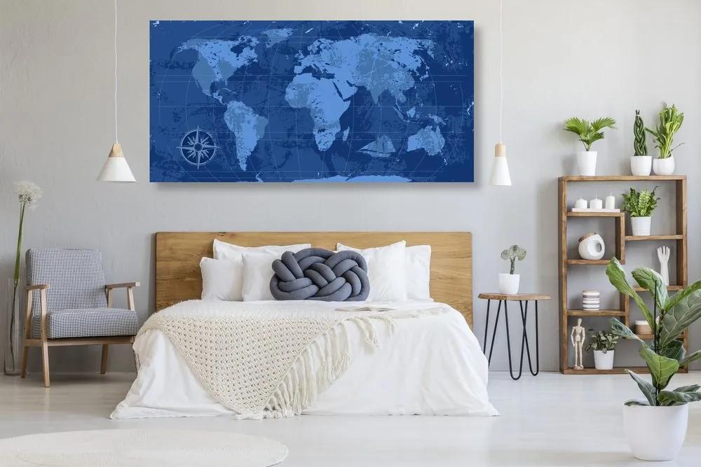 Εικόνα ενός ρουστίκ παγκόσμιου χάρτη από φελλό σε μπλε - 120x60  wooden