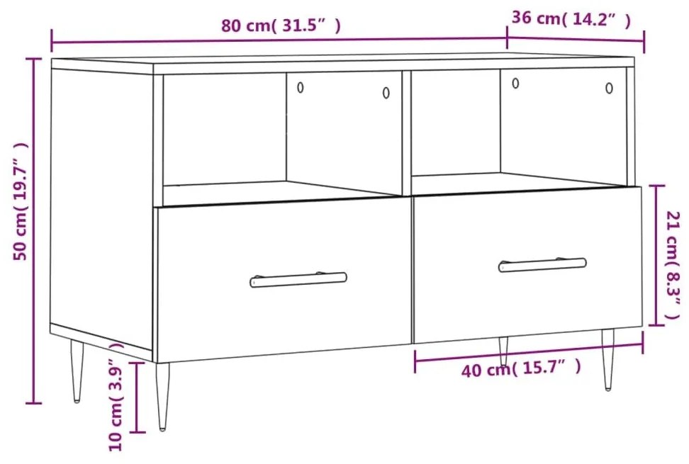 Έπιπλο Τηλεόρασης Μαύρο 80 x 36 x 50 εκ. από Επεξεργασμένο Ξύλο - Μαύρο