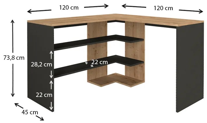 Γραφείο εργασίας Stylo Megapap χρώμα sapphire oak -  ανθρακί 120x120x73,8εκ.