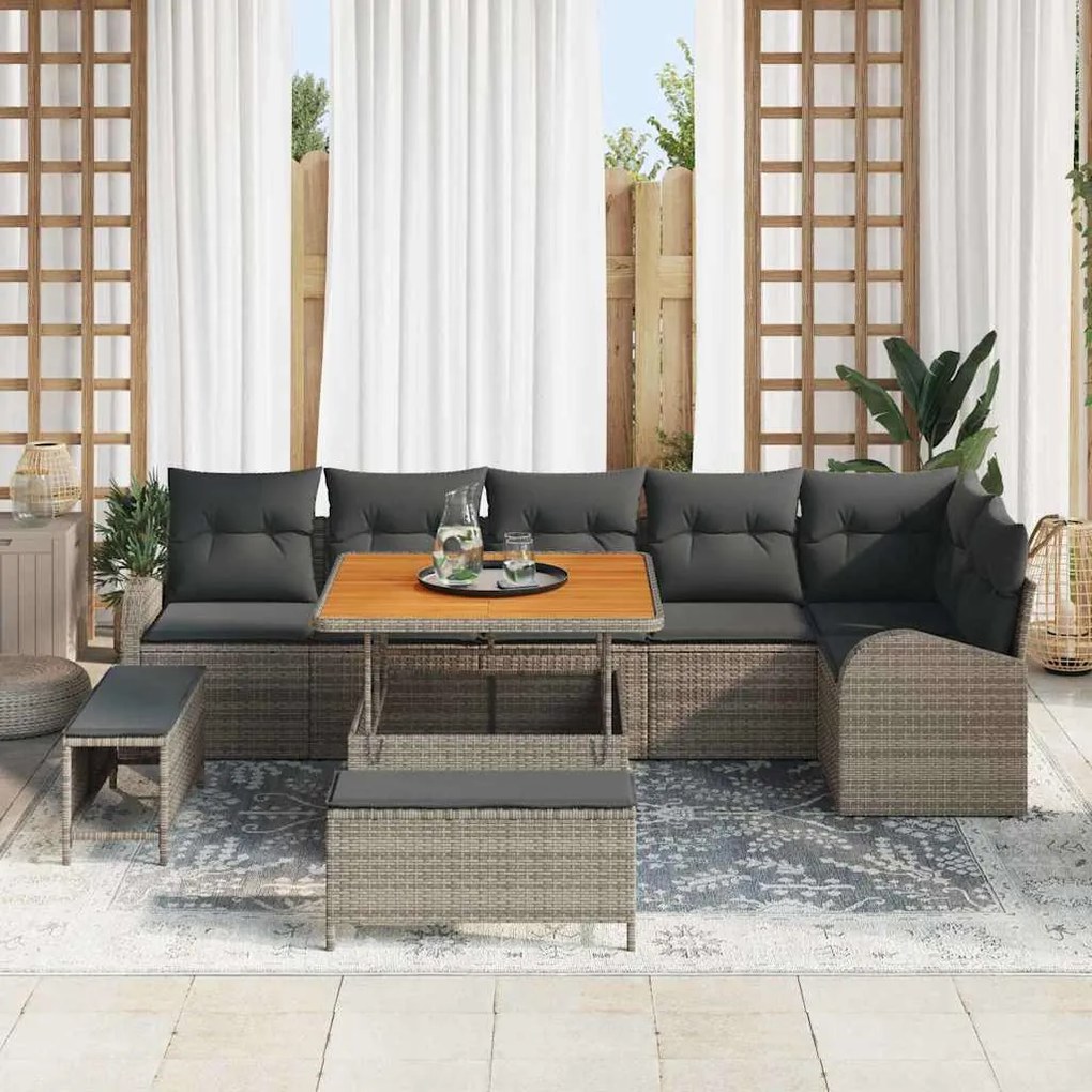 vidaXL Σετ Καναπέ Κήπου με μαξιλάρι 9 pcs Γκρι Πολυ ράταν