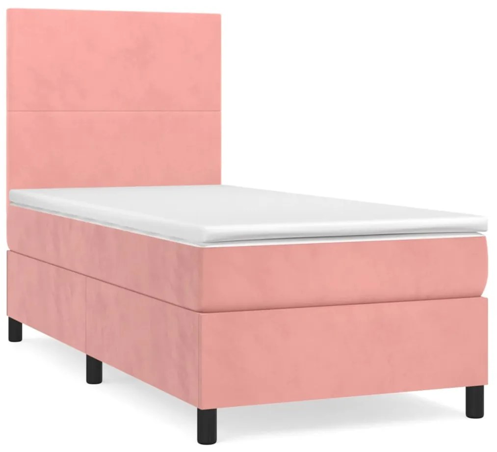 vidaXL Κρεβάτι Boxspring με Στρώμα Ροζ 90x190 εκ. Βελούδινο