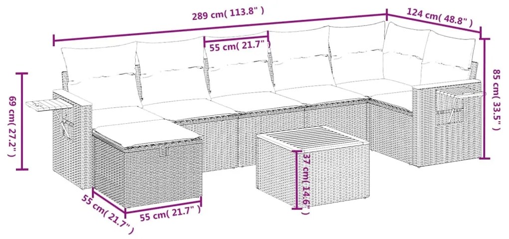 vidaXL Σετ Καναπέ Κήπου 8 τεμ. Μικτό Μπεζ Συνθετικό Ρατάν με Μαξιλάρια